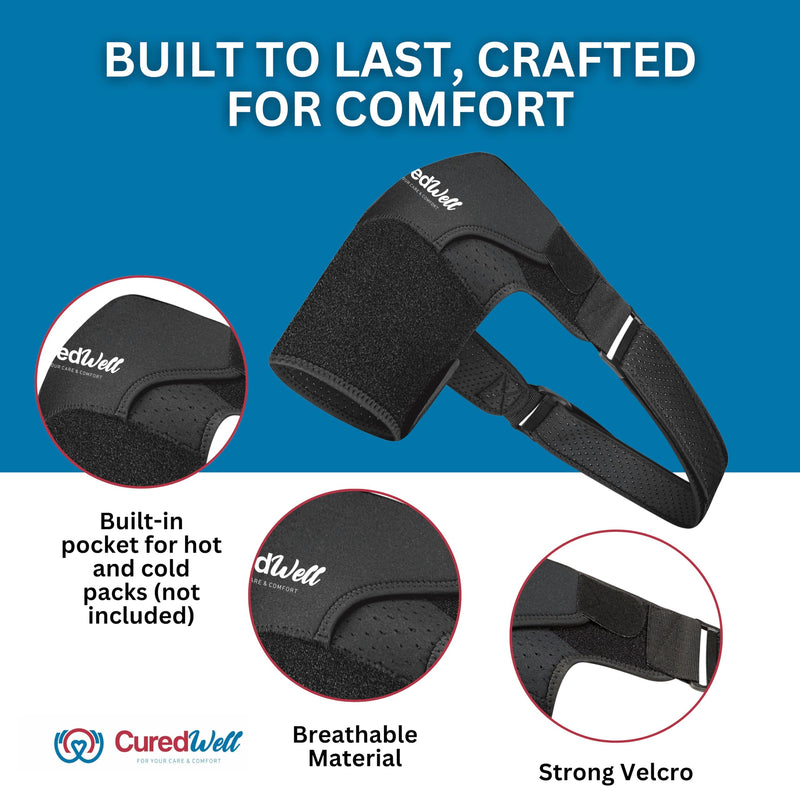 Shoulder Brace for Women & Men – Shoulder Compression Sleeve for Rotator Cuff Relief – Left/Right Support Brace with Pocket for Hot/Cold Pack – Adjustable Sling, Large