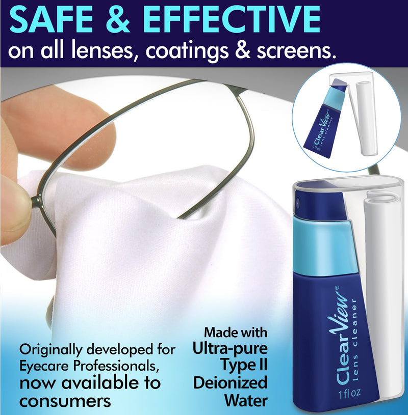 [Australia] - Clear View Lens Cleaner Kit - Travel Size, Integrated Cloth and Cleaner Combination Kit. Compact and Portable, Refillable, Safe for All Lenses, Lens Cleaner Spray + Microfiber Cloth 4 