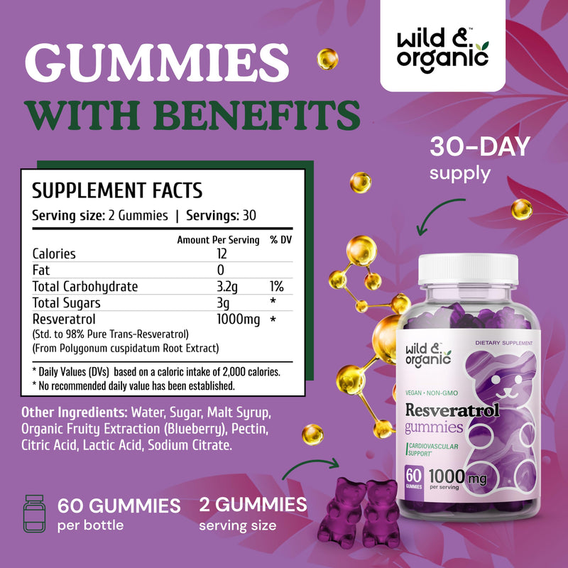 [Australia] - Resveratrol Gummies - Trans Resveratrol 1000mg Organic - Vegan Trans Resveratrol Supplement for Immune Support - Brain Health Support w/Resveratrol Organic - 60 Non-GMO Antioxidant Gummies 