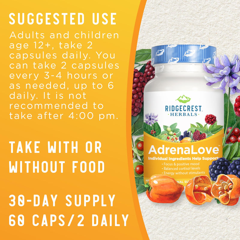 [Australia] - RidgeCrest Herbals Adrenal Fatigue Fighter (New Name Soon: AdrenaLove), Supplement with Ashwagandha, L-Theanine, Ginseng, Schisandra, Taurine, Holy Basil, Adaptogens, B Vitamins (60 Caps, 30 Serv) 