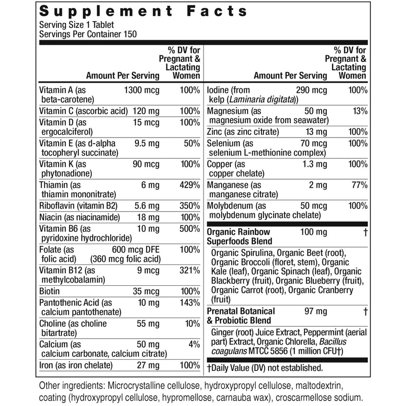 [Australia] - Rainbow Light Prenatal One High Potency Daily Multivitamin with Folate, Ginger and Probiotics; Supports Mom and Baby from Conception to Nursing; Vegan, 150 Tablets,* Pack May Vary 150 Count (Pack of 1) 