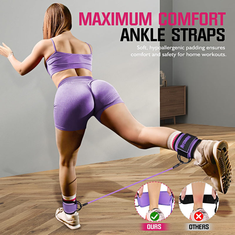 [Australia] - Ankle Resistance Bands with Cuffs, Home Gym Workout Equipment, Lifting Glute Butt Exercise Equipment for Women, Ankle Weights Fitness Set, Leg Booty Equipment for Training Perfect Body Shape 1-Purple New-60LBS 