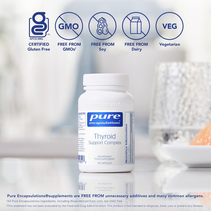 Pure Encapsulations Thyroid Support Complex - Blend of Vitamins and Minerals - Reduces Fatigue, Supports Energy and Thyroid Function - Includes Vitamin C, Iodine, Selenium, and Zinc - 60 Capsules 60 Count (Pack of 1)