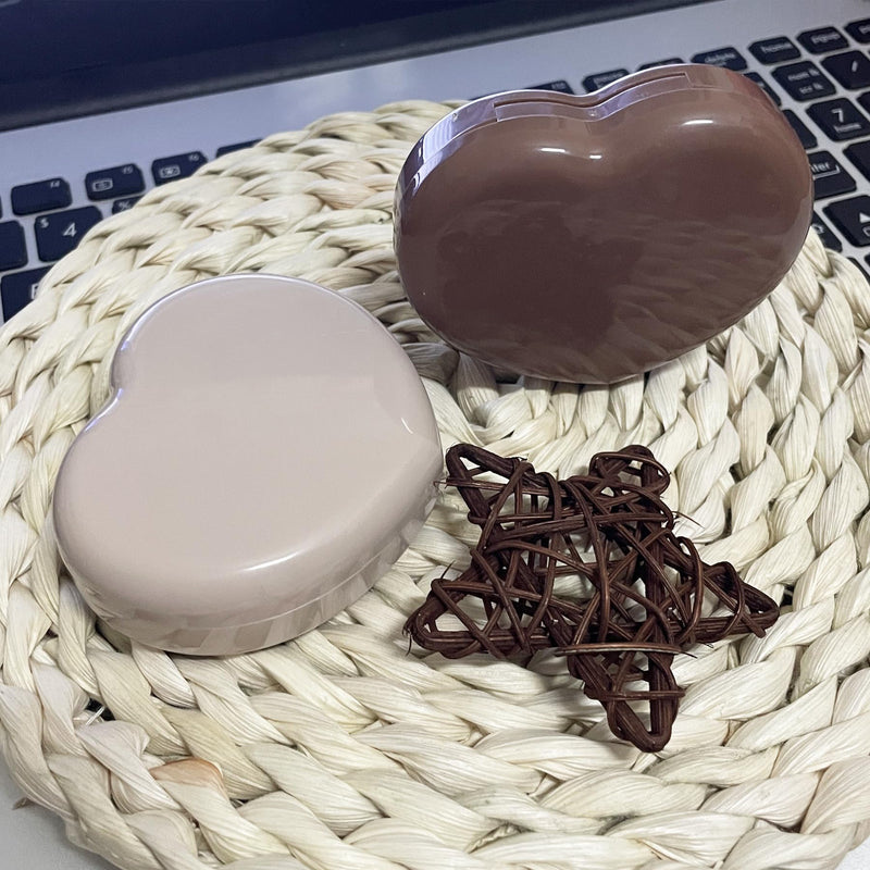 [Australia] - 2 Pack Heart Cute Contact Lens Case, Travel Contact Lens Box with Mirror Tweezers Remover Tool Solution Bottle for Outdoor Office Daily Use Beige, Light brown 