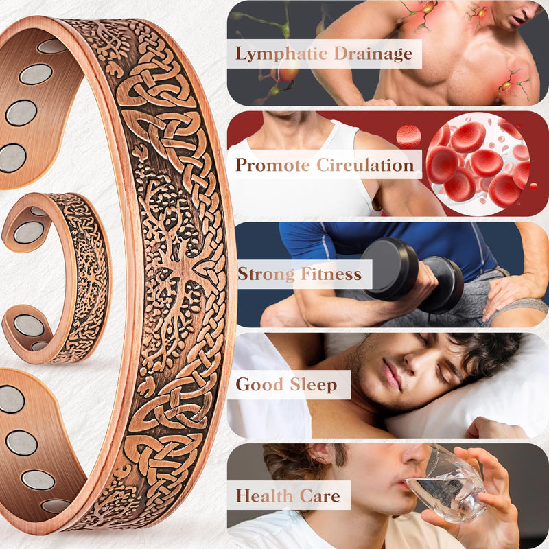 [Australia] - Mahnco Copper Bracelet for Men & Women,12X Strength Magnetic Bracelets & Lymphatic Drainage Ring for Mens, 100% Solid Pure Copper Jewelry Gift Copper-Tree of Life 