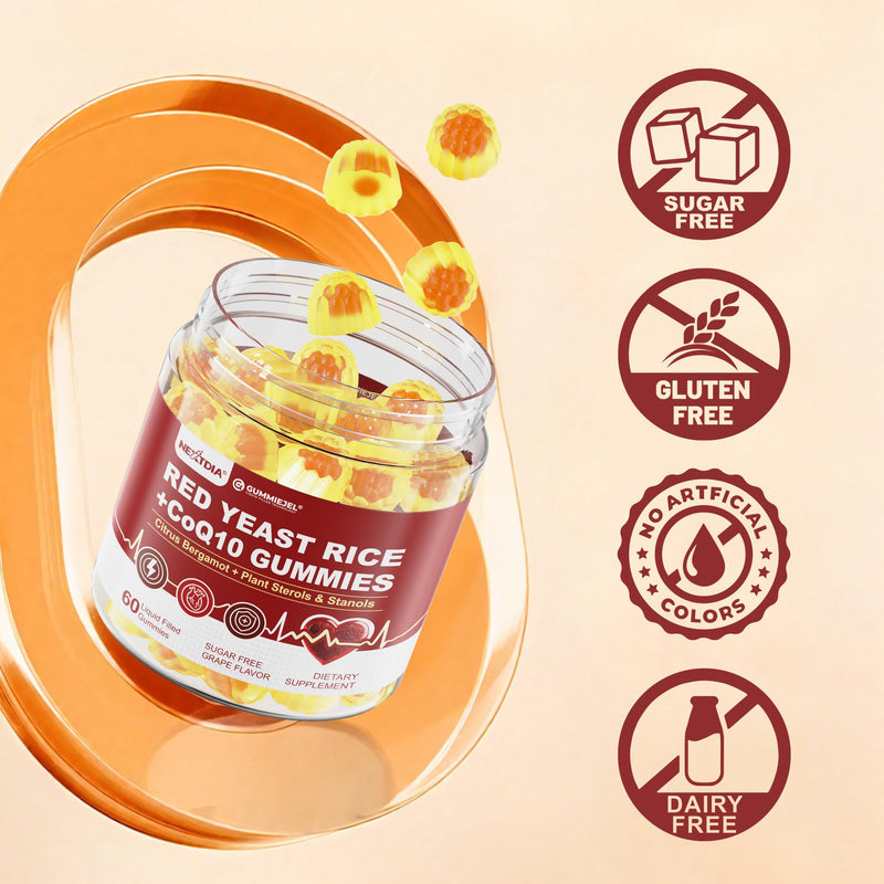 [Australia] - Red Yeast Rice Gummies 2400MG with CoQ10, Suagr Free Balanced Ch·πèlester·πèl Supplements Plus Citrus Bergamot, Plant Sterols & Stanols Supports V·∏Åscul·∏År Health, Energy, Immunity for Age 50+,Vegan,60 Cts 