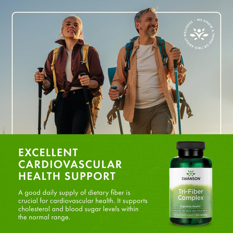 Swanson Tri-Fiber Complex Digestive Health, 100 Capsules | Digestive Health Supplement with Psyllium, Oat Bran and Apple Pectin for Adults Seeking Bowel Regularity Support 100 Count (Pack of 1)