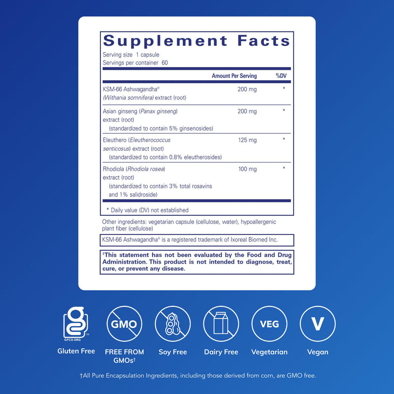 Pure Encapsulations Energy Xtra, 60 Capsules | Adaptogen Energy Supplement, Stamina and Endurance Support, Ginseng Formula, Hypoallergenic, Gluten-Free 60 Count (Pack of 1)