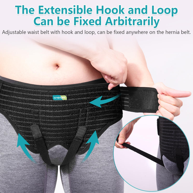 Hernia Belt for Men Inguinal, Hernia Support Truss for Groin Pain Relief, Adjustable Inguinal Support Belt for Single or Double Hernia with 4 Compression Pads(L) Large
