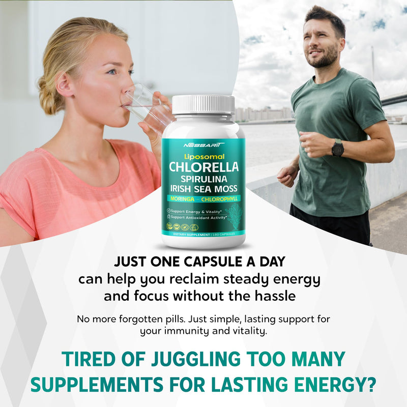 [Australia] - Chlorella, Spirulina, Irish Sea Moss, Moringa & Chlorophyll ‚Äì Support Energy, Vitality & Antioxidants ‚Äì 180 Capsules ‚Äì Made in USA 180 Count (pack of 1) 