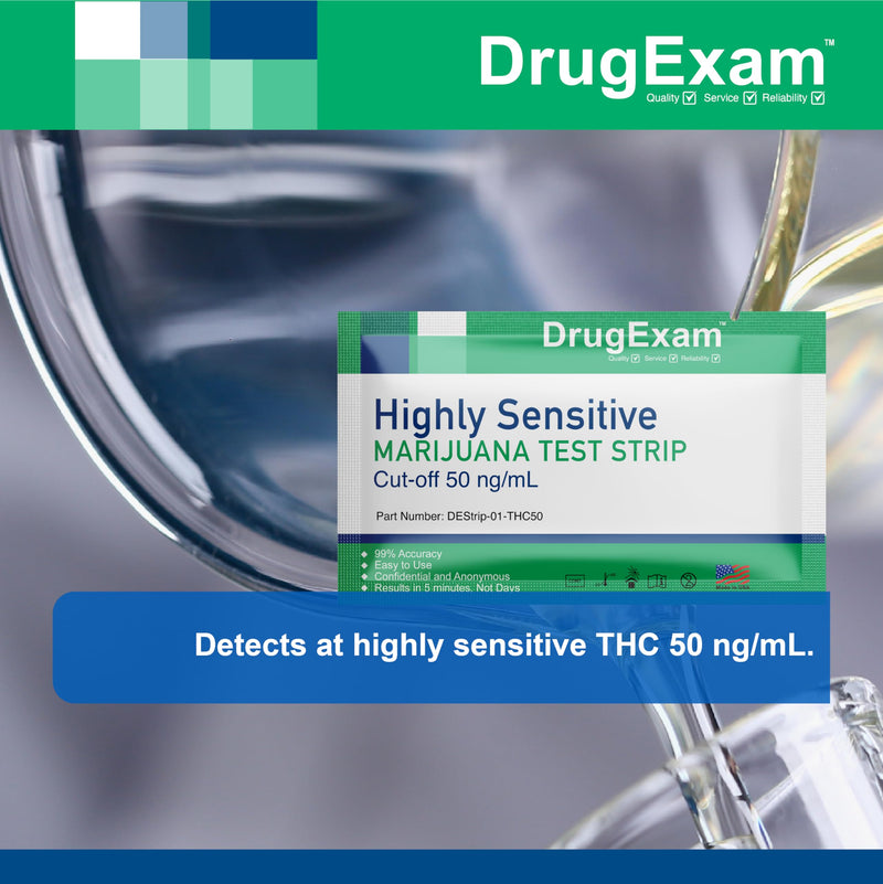 5 Pack - DrugExam Made in USA Highly Sensitive Marijuana THC Testing Drug Test Strip Kit - Drug Test with 50 ng/mL Cutoff Level for Detecting Any Form of THC in Urine up to 35 Days. Urine Test Strips