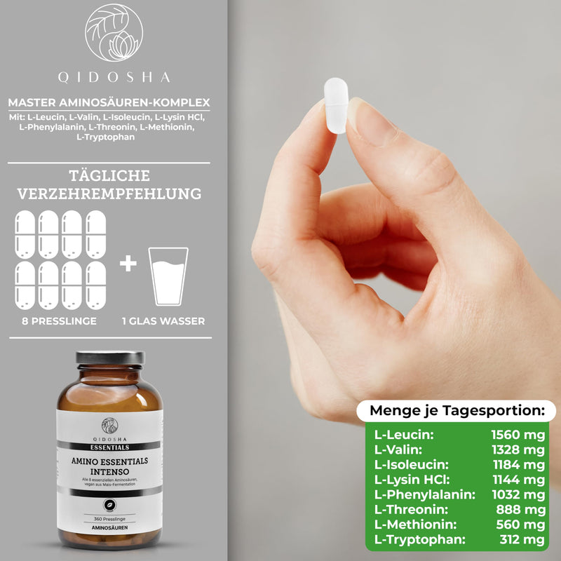 [Australia] - QIDOSHA® Master amino acid complex pellets, recipe according to Dr. Moretti, 360 pieces/jar, with 99% net nitrogen utilization (NNU), 8 essential amino acids, 100% vegan 360 pellets 