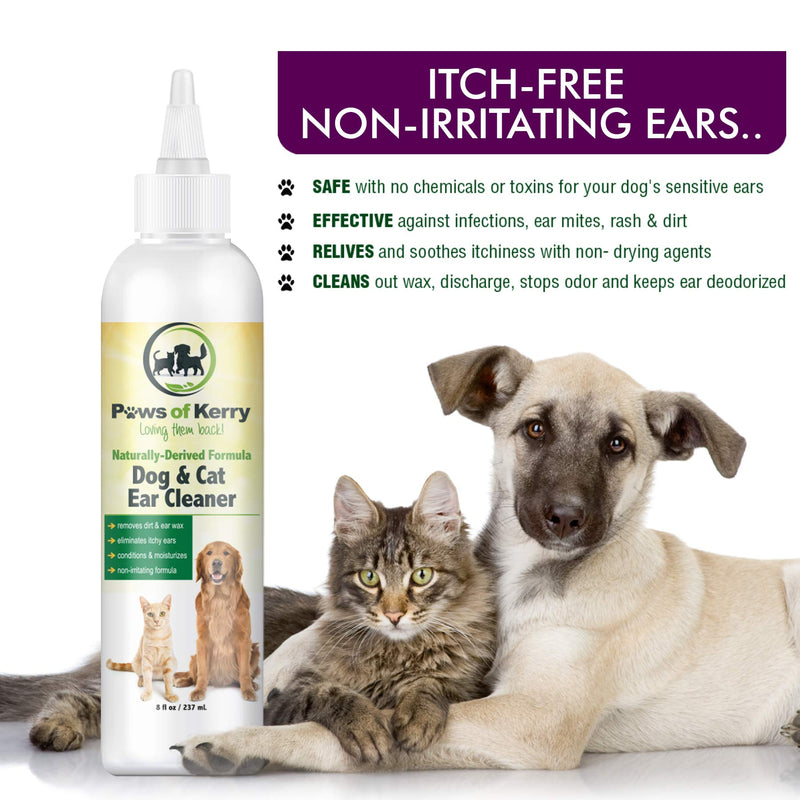 Dog Ear Cleaner for Itching, Head Shaking, Odor, Wax and Discharge - Non-Irritating Ear Wash for Dogs & Cats, Natural Ear Drops for Dogs - 8 Ounces - Dog Ear Cleaner Solution - PawsPlanet Australia