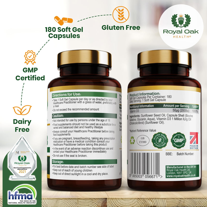 Vitamin D3 (Cholecalciferol) - High Strength Easy to Swallow Vitamin D Tablet Alternative Supplement for Immune, Muscle, Bones & Teeth (Vitamin D3 2000iu 180 Soft Gel Capsules) Vitamin D3 2000iu 180 Soft Gel Capsules