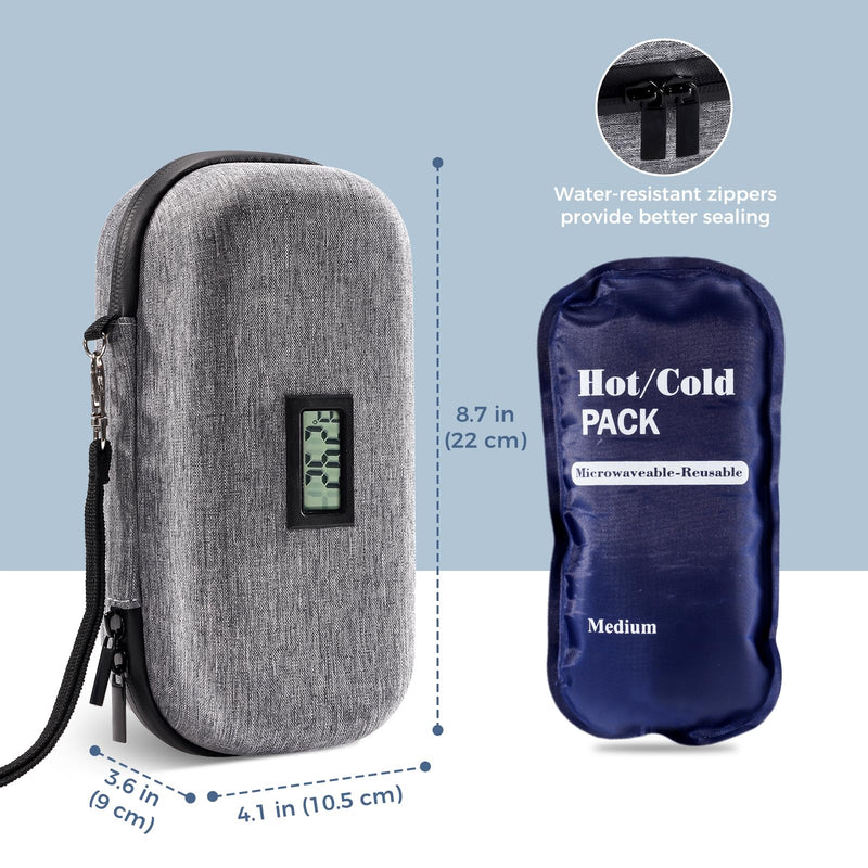 [Australia] - ProCase Insulin Cooler Travel Case Refrigerated Medicine Diabetic Organizer Carry Bag with Thermometer Display 2 Reusable Ice Packs Insulin Cooler Bag Cooler Box for Syringe, Needles, Epipen - Gray Grey 