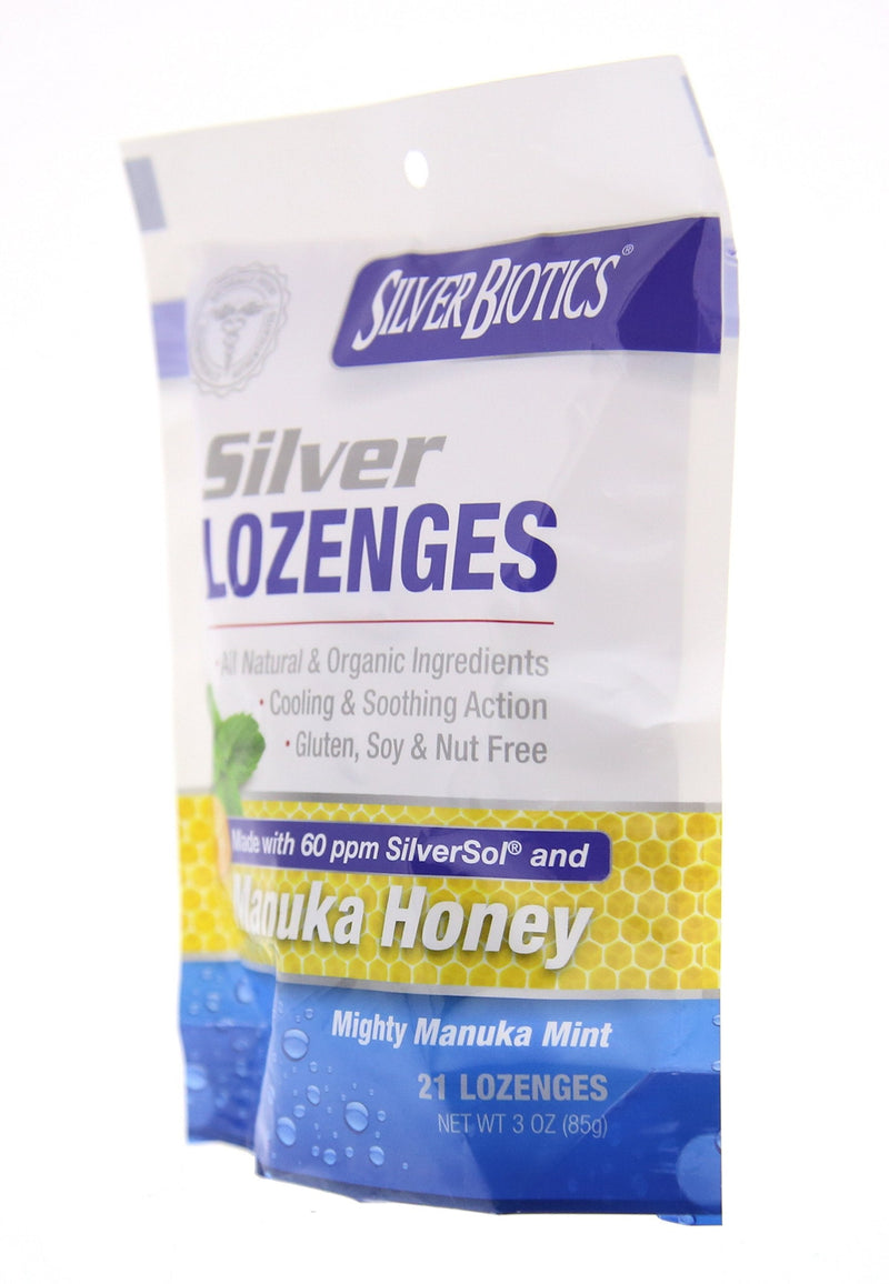 [Australia] - American Biotech Labs Silver Biotics Silver Lozenges w/60ppm SilverSol and Manuka Honey, Mighty Manuka Mint (21 Count) (2 Pack) 