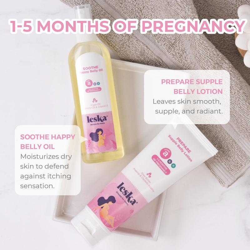 [Australia] - Leska Maternity Lotion & Oil | STAGE A: PREPARE & SOOTHE Supple Belly Lotion & Happy Belly Oil (Pregnancy Months 1-5) | Part of a Complete 3-Stage Pregnancy Skincare System | New Mom Gifts (4-4.22oz) Lotion and Oil (2-Pack) 