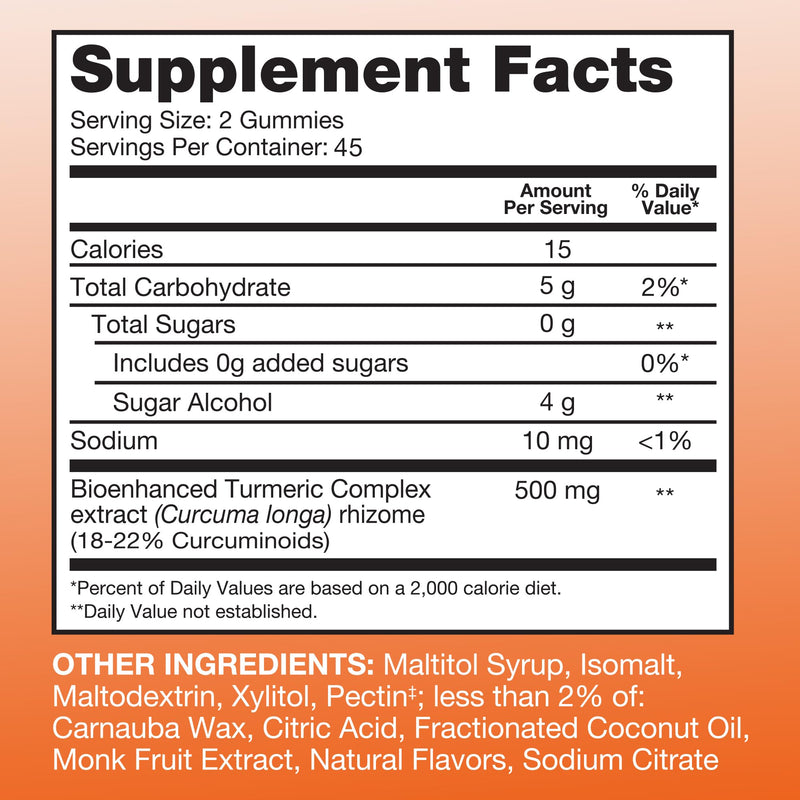 [Australia] - Qunol Zero Sugar Turmeric Gummies, Gummy with 500mg Turmeric Curcumin, Joint Support Supplement, Ultra High Absorption Tumeric Curcumin, Vegetarian, Gluten Free, 90 Count 90 Count (Pack of 1) 