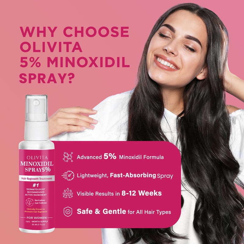 5% Minoxidil Spray for Women Hair Growth: Extra Strength Hair Regrowth Treatment – Revitalize Hair Follicles & Regrow Thicker, Fuller Hair – Hair Loss Solution - 2 Packs 2 Fl Oz (Pack of 2)