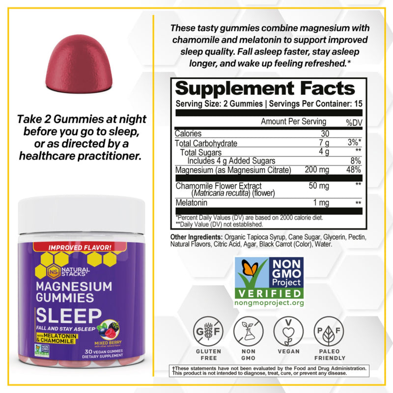 NATURAL STACKS Dopamine Brain Food + Sleep Magnesium Gummies Bundle - Supports Mental Drive & Sleep* - 90 Total Pieces