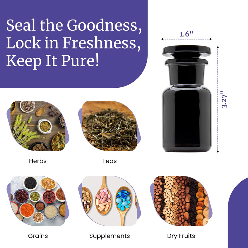 Infinity Jars 50 ml (1.69 fl oz) Black Ultraviolet Blocking Glass Apothecary Jar Airtight Smell‑Proof Refillable Container for Herbs, Spices, Tea & Essential Oils 1 50 ml