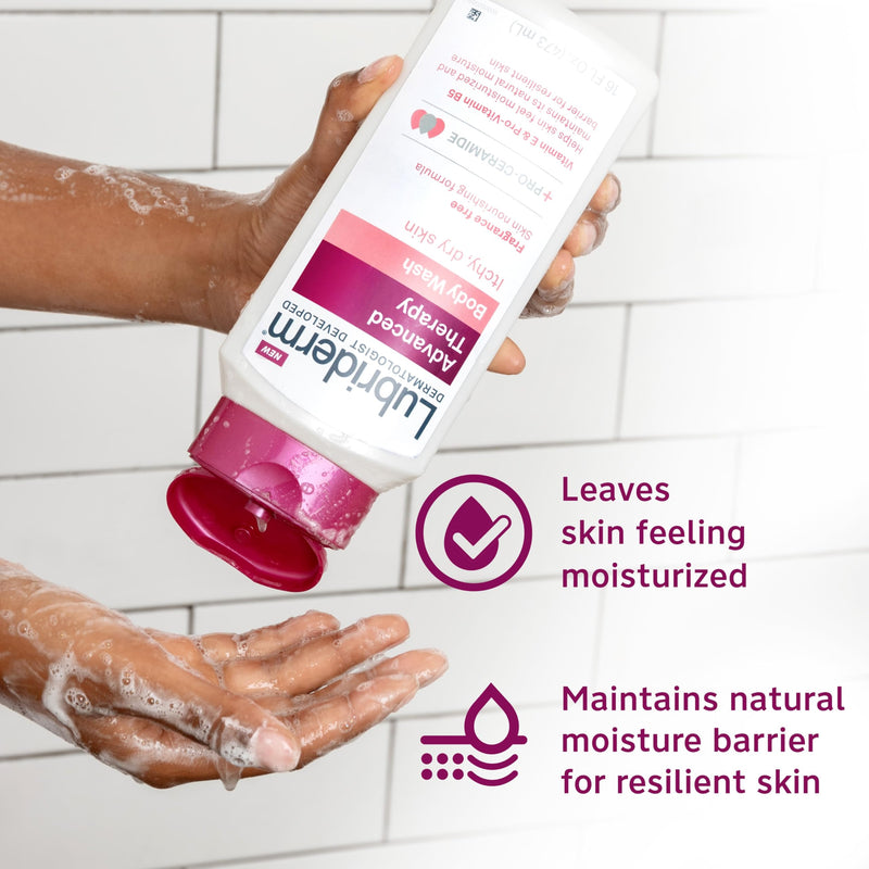Lubriderm Advanced Therapy Unscented Body Wash, Vitamin E, 16 fl. Oz | Pro-Ceramide, Vitamin E & Pro-Vitamin B5, Gently Cleanses Itchy Dry Skin, Fragrance Free, Hypoallergenic Therapy Body Wash