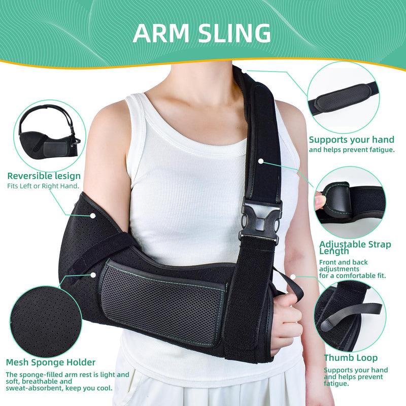 [Australia] - Arm Sling for Shoulder & Elbow Injury – Adjustable Shoulder Surgery Sling, Breathable & Lightweight Arm Support, Comfortable Sponge Shoulder Pad for Rotator Cuff & Elbow Recovery, Fits Left/Right Arm (Black, Small) Black 