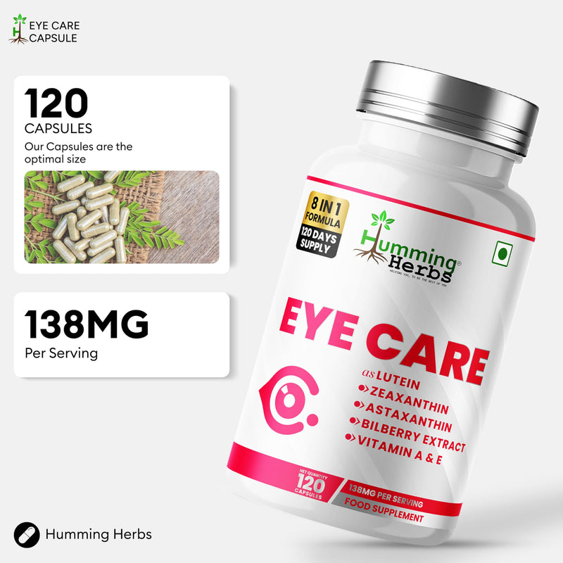 Humming Herbs Eye Care | Lutein Zeaxanthin Astaxanthin Bilberry | with Vitamin A E Zinc Copper | 120 Vegan Capsules | 120 Day Supply