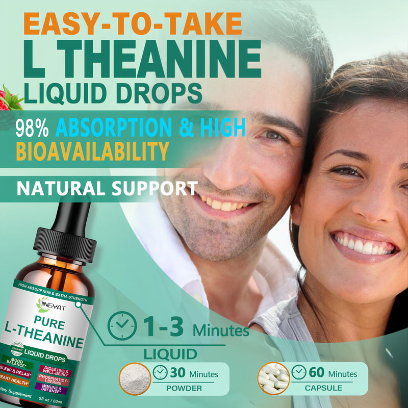 L Theanine Liquid Drops, Pure L-Theanine 400mg for Adults and Kids, Organic High Absorption L Theanine Supplement, Natural Focus Supplement, Non-GMO | Gluten Free | 30 Servings