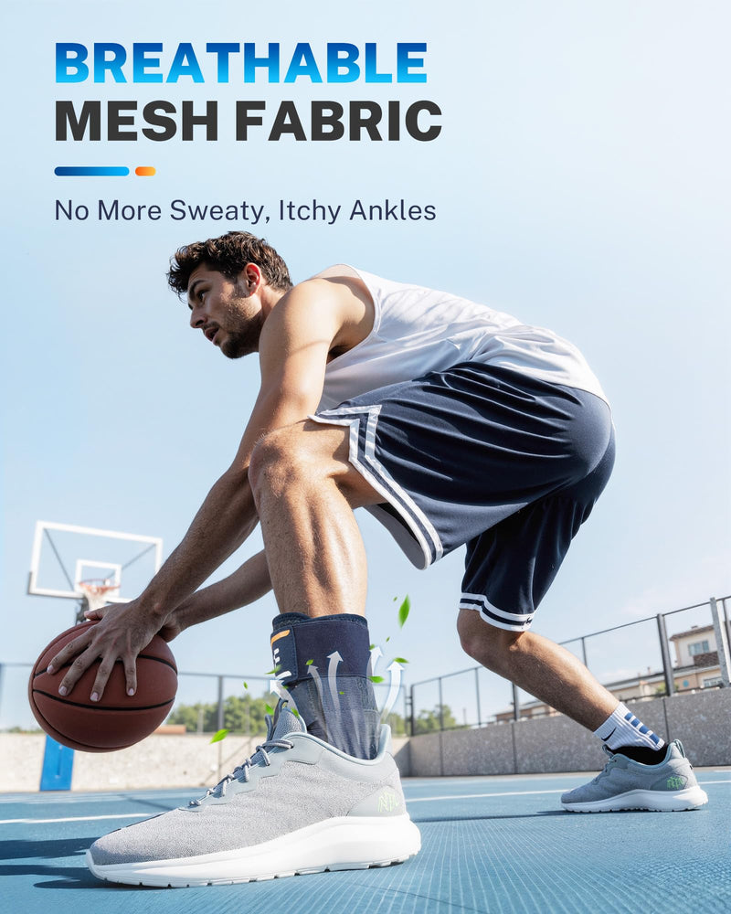 Quick Lace up Ankle Brace for Men Women, Figure 8 Adjustable Compression Support for Achilles Tendonitis, Sprained Ankle& Swelling, Basketball/Soccer/volleyball/Daily Use, M Blue