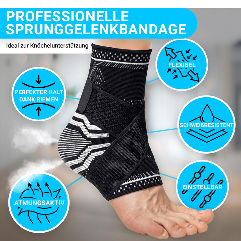 [Australia] - FitMedic ankle support | Professional foot bandage, adjustable and flexible Unisex ankle bandage for ankle joint, sports, football, Achilles tendon, ankle protection, joint pain against twisting, L, black 
