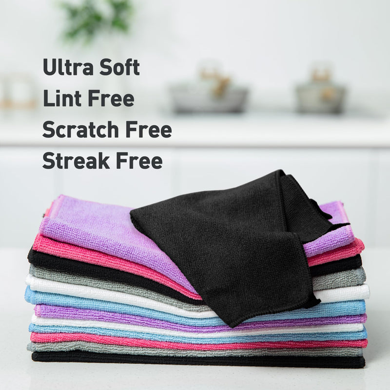[Australia] - Black Microfiber Cleaning Cloth 13"x13", Ultra Soft Absorbent Microfiber Cleaning Rags for Housekeeping Cleaning Supplies, Lint Free Reusable Cleaning Cloths for House Washable, Pack of 12 Black 