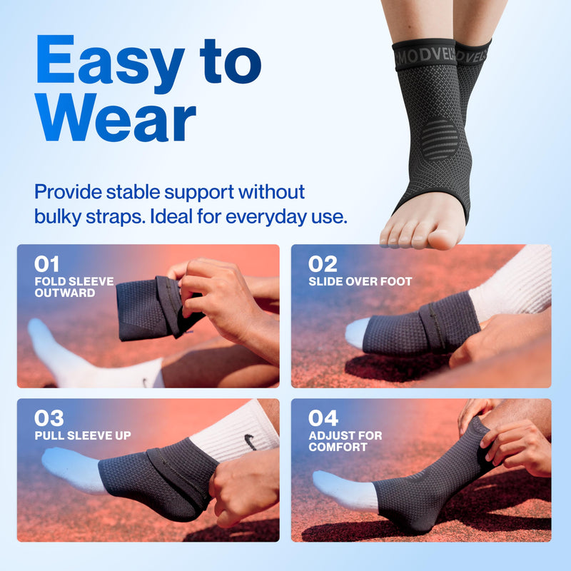 [Australia] - Modvel Foot & Ankle Brace Socks for Sprained Ankle Compression Sleeve - Plantar Fasciitis Relief Brace, Foot Support for pain Women & Men - Tendonitis & Arthritis Feet Sleeve, Stabilizing Ankles Wrap Large A Black 2 