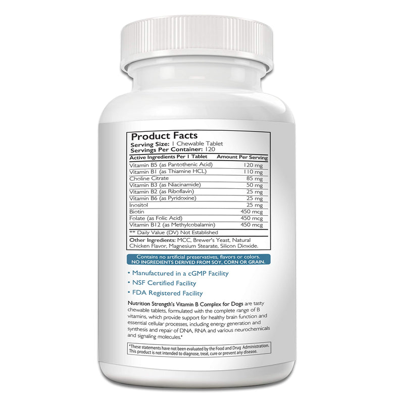 Vitamin B for Dogs, Complete B Complex for Dogs, Promote Blood Cell & Nervous System Health, Help Sustain Cellular Energy Production & Maintain Brain Function, 120 Chewable Tablets - PawsPlanet Australia