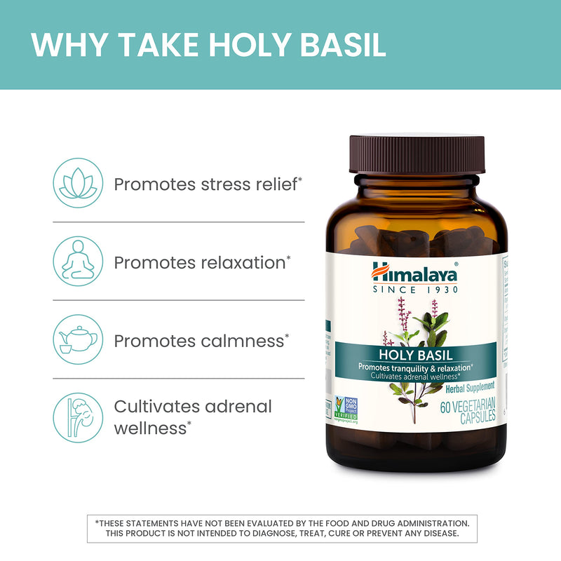 [Australia] - Himalaya Holy Basil Tulsi Herbal Supplement, Stress Relief, Relaxation, Occasional Sleeplessness, Promotes Calm, Energy Support, Ayurvedic, Non-GMO, Vegan, 720 mg, 60 Capsules, 30 Day Supply 60 Count (Pack of 1) 