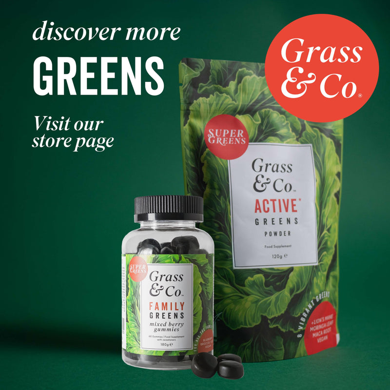 Grass & Co. Active Super Greens | Vegan Daily Greens Powder | 120g | Supports Energy, Digestion & Immunity | with Lion’s Mane, Moringa & Vitamins C, K2 & D3 | Apple & Ginger Flavour | 30 Day Supply Powder | 30 Servings