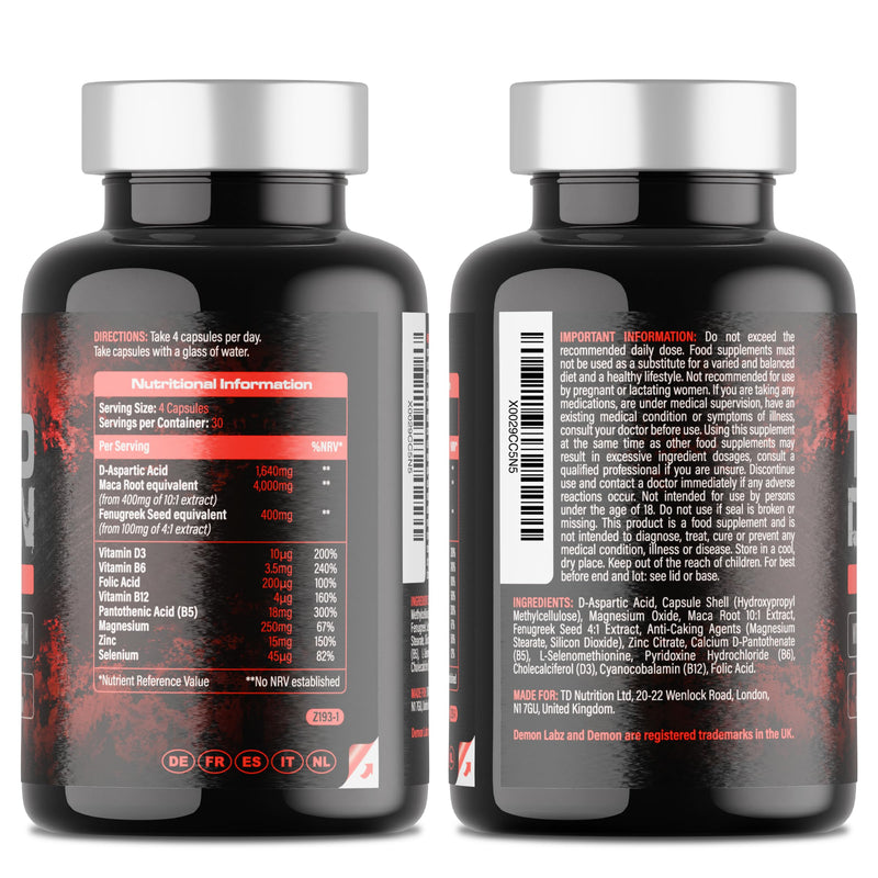 Testo Demon – Zinc & Amino Acid Complex with Maca, B-Vitamins & Botanical Extracts – 120 Capsules for Men
