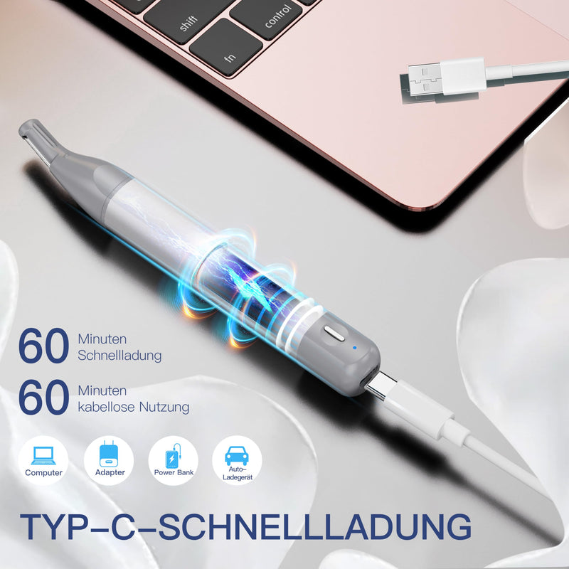 [Australia] - Nose Hair Trimmer for Men & Women, 2in1 Rechargeable Ear and Nose Hair Trimmer, Waterproof Electric Eyebrow Trimmer & Facial Hair Remover Grooming Kit Silver 