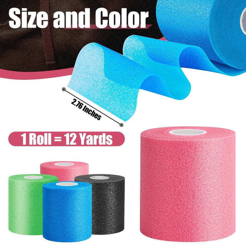 [Australia] - 4 Pack Pre Wrap Athletic, Multi Color Prewrap, Pre Wrap for Hair Soccer, Prewrap Athletic Tape Headbands, 2.76 Inches X 12 Yards - Pink, Black, Blue, Green 