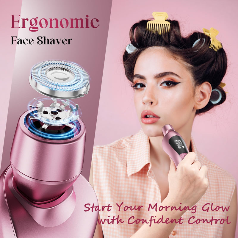 [Australia] - Electric Bikini Trimmer for Women: Rechargeable Painless Shaver for Body Hair - IPX7 Waterproof Cordless Razor with LED Display for Face/Leg Light Pink 