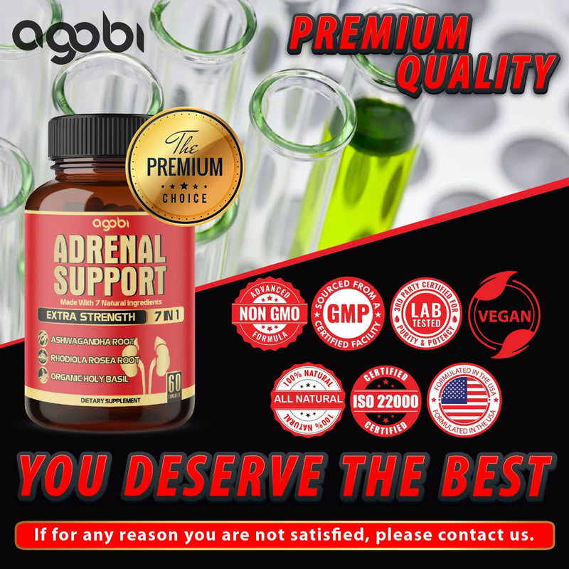 [Australia] - agobi 7in1 Adrenal Support Supplement - Equivalent to 8050mg Concentrated Ashwagandha, Panax Ginseng, Rhodiola Rosea & More - 60 Capsules 2 Month for Body Balance 
