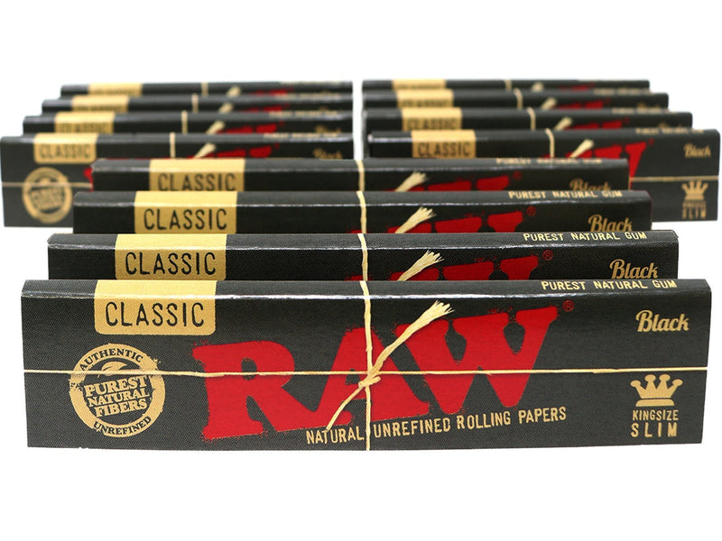 [Australia] - RAW Classic Black King Size Slim Natural Unrefined Ultra Thin 110mm Rolling Papers (12 Packs) 