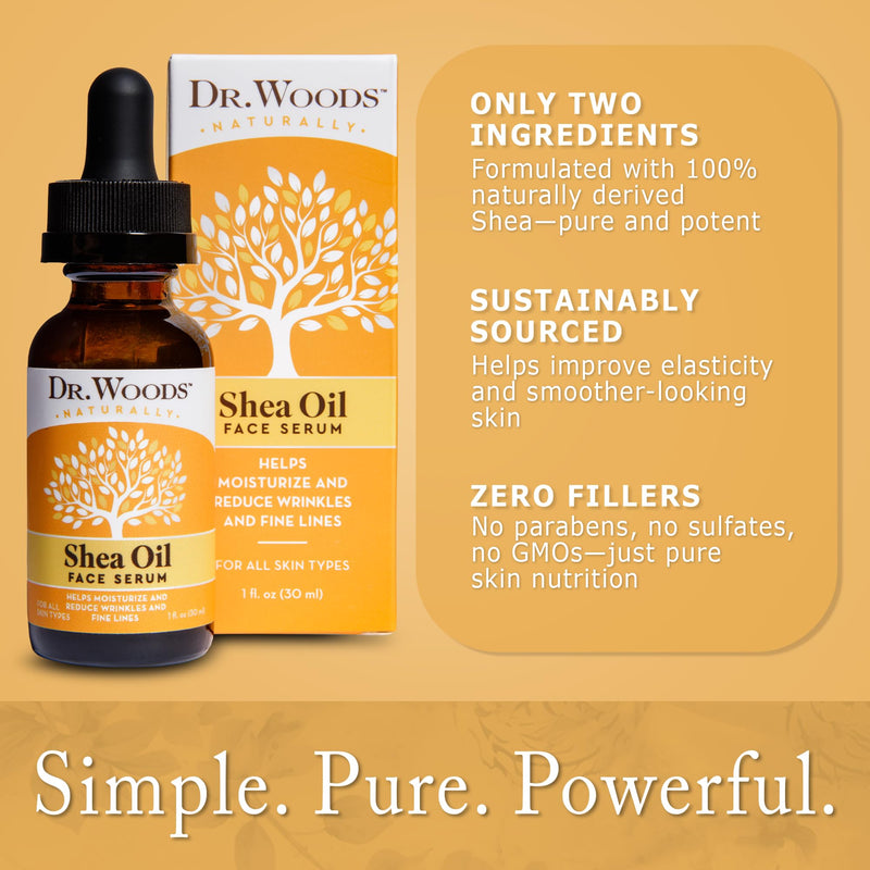 Dr. Woods Shea Serum, Face Moisturizing Serum with Shea Butter Oil - 1 oz | Vitamin A & E, Softens the Appearance of Wrinkles and Fine Lines, Brightens Skin for Men and Women, Non-Comedogenic