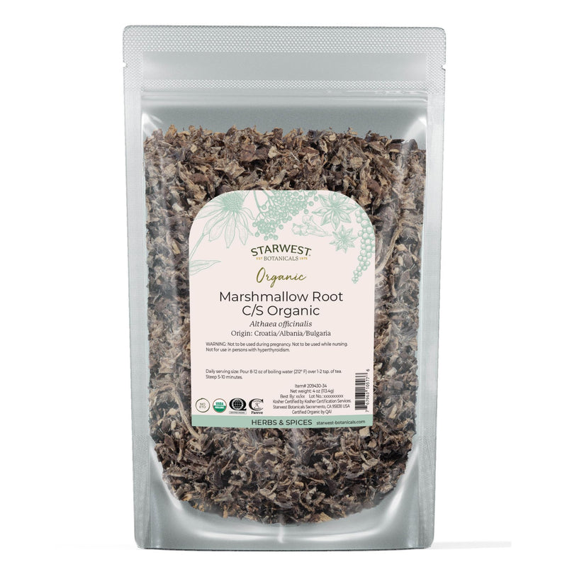 [Australia] - Starwest Botanicals Organic Marshmallow Root - Dried Herb for Tea, Loose Leaf Root Herb, Cut & Sifted, Certified Kosher, Non-GMO - 4 oz Pouch 
