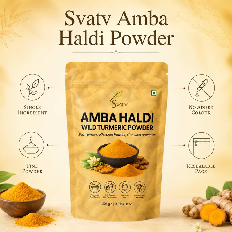Wild Turmeric Powder 227g | Curcuma Aromatica Kasturi Manjal | Amba Haldi for Face Pack, Skin Care Mask & DIY Beauty Routine | Finely Ground Single Ingredient Herbal Powder