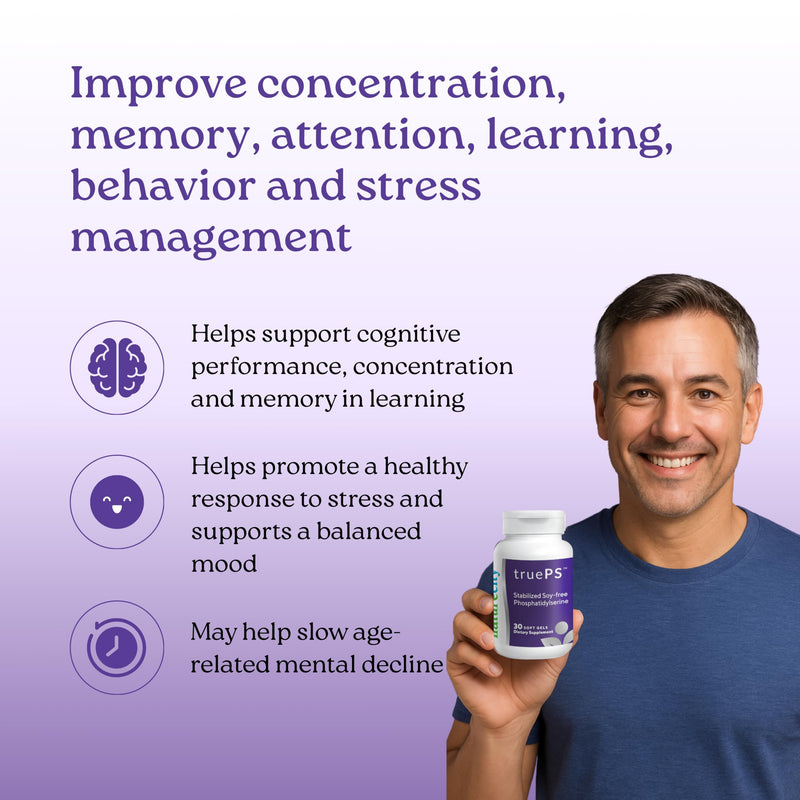 NatureCity True-PS Soy Free Stabilized Phosphatidylserine 100mg Brain Supplements for Memory and Focus - Memory Pills for Brain - Brain Health Supplements for Adults (30 SoftGels)