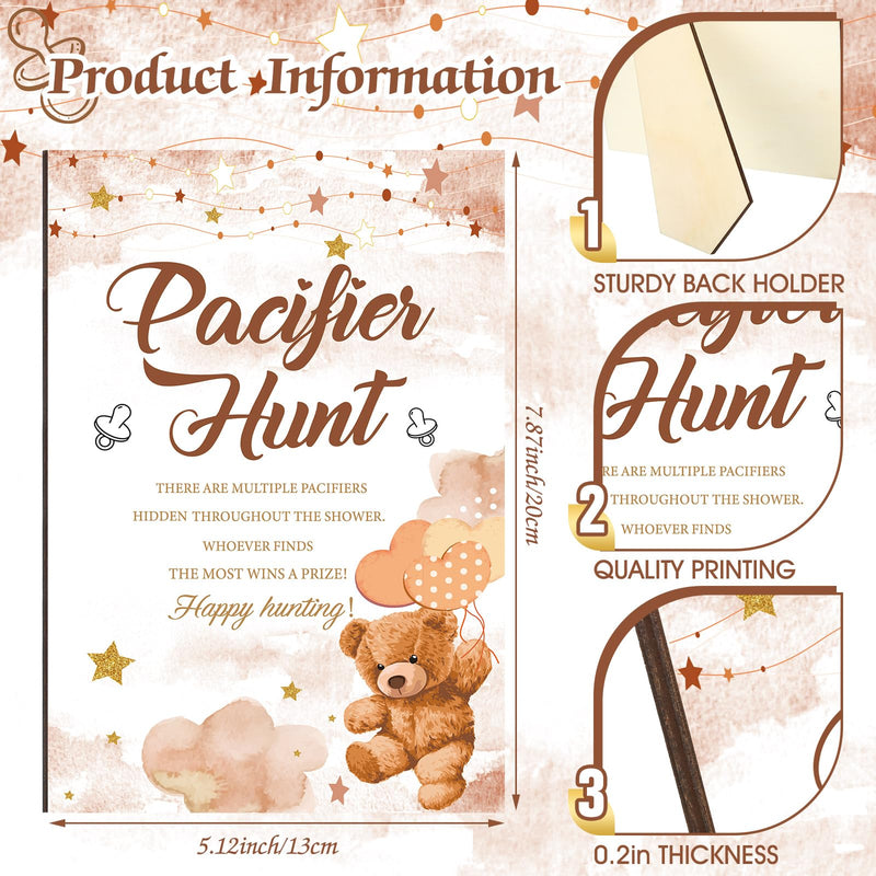 [Australia] - 51 Pcs Pacifier Hunt Baby Shower Games Include Baby Pacifier Hunt Sign and 50 Acrylic Baby Pacifiers Baby Pacifiers for Baby Shower Game Gift Sets Gender Reveal(Brown Bear) Brown Bear 