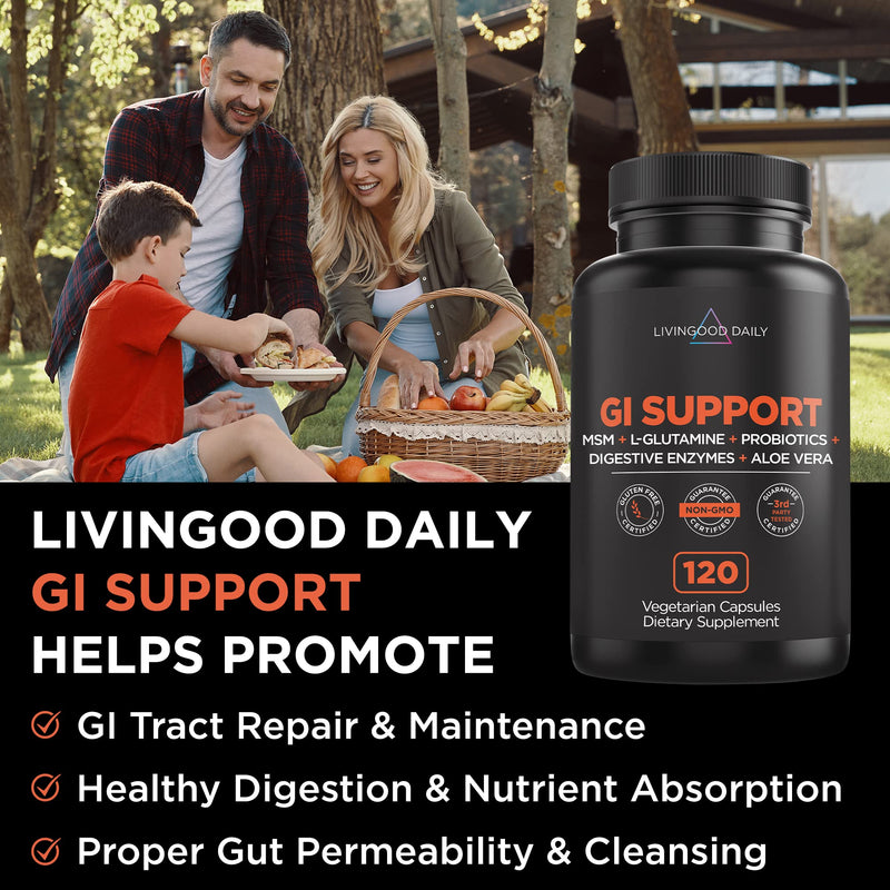 [Australia] - Livingood Daily Gut Cleanse Detox for Women & Men, GI Support (120 Vegetarian Capsules) - Gut Pills for Detox Cleanse with MSM, L-Glutamine, & Digestive Enzyme - Gluten-Free, Non-GMO, & Allergen-Free 