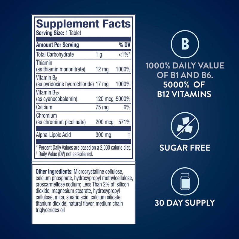 Nervive, Nerve Health Glucose Support Tablets, Nervive Supplement, Nervive Tablet, Alpha Lipoic Acid, Chromium Picolinate, Vitamin B12, B6, B1