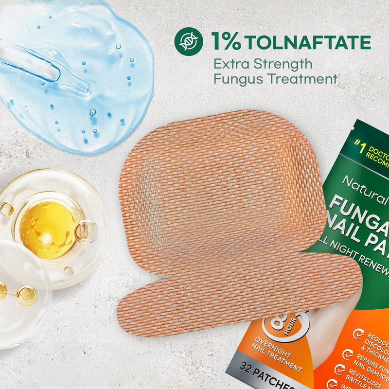 Toenail Fungus Treatment Extra Strength: Day & Night System with 1% Tolnaftate Fungal Nail Patches 32Pcs, Nail Fungus Treatment Liquid 15mL & Nail Repair Cream 20g Nail Patches & Liquid & Cream Kit